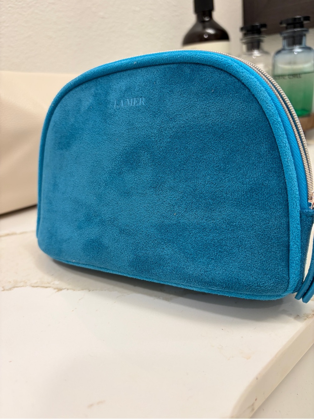 La Mer Teal Suede Cosmetic Pouch